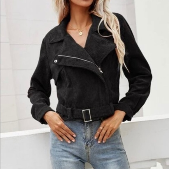 Rust Brown Corduroy Moto Biker Jacket Shacket - Picture 4 of 8